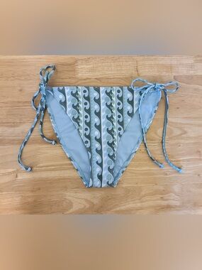 O'Neill Light Blue and Sage Green Wave-Print Tie-Side Bikini Bottoms